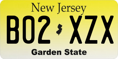 NJ license plate B02XZX