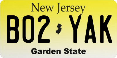 NJ license plate B02YAK
