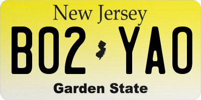 NJ license plate B02YAO