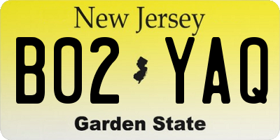 NJ license plate B02YAQ
