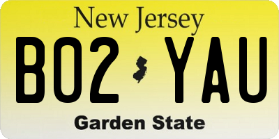 NJ license plate B02YAU