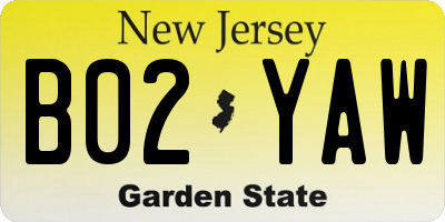 NJ license plate B02YAW