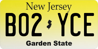 NJ license plate B02YCE