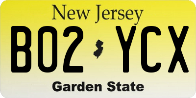 NJ license plate B02YCX