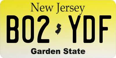 NJ license plate B02YDF