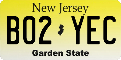 NJ license plate B02YEC