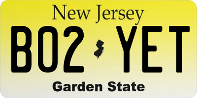 NJ license plate B02YET