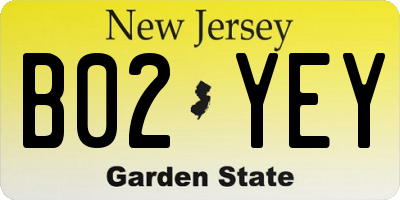 NJ license plate B02YEY