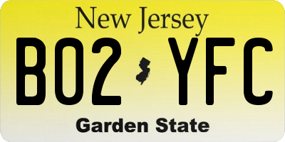 NJ license plate B02YFC