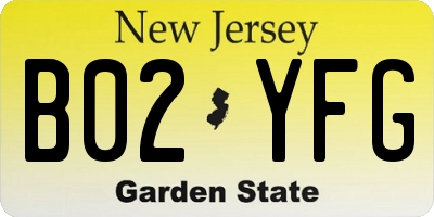NJ license plate B02YFG