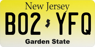 NJ license plate B02YFQ