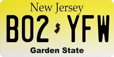 NJ license plate B02YFW