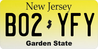 NJ license plate B02YFY
