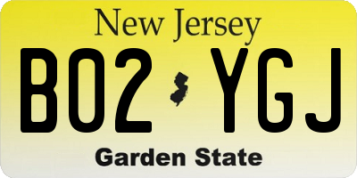 NJ license plate B02YGJ