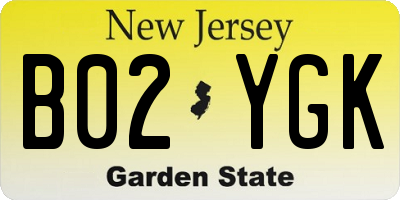 NJ license plate B02YGK