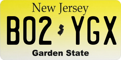NJ license plate B02YGX