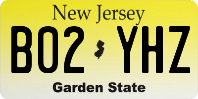NJ license plate B02YHZ