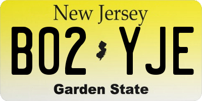 NJ license plate B02YJE