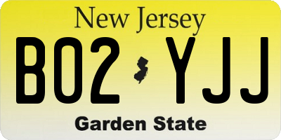 NJ license plate B02YJJ