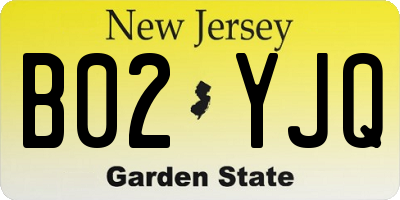 NJ license plate B02YJQ