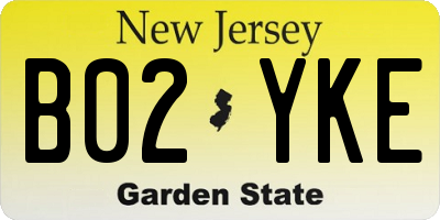 NJ license plate B02YKE