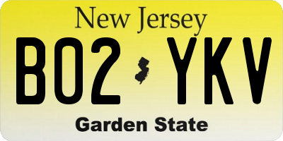 NJ license plate B02YKV
