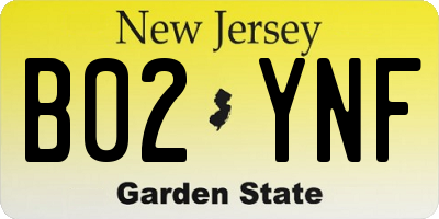 NJ license plate B02YNF