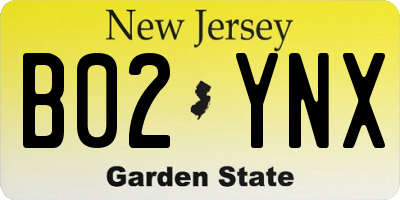 NJ license plate B02YNX