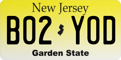 NJ license plate B02YOD