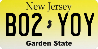 NJ license plate B02YOY