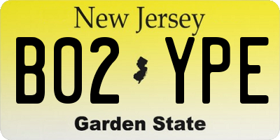 NJ license plate B02YPE