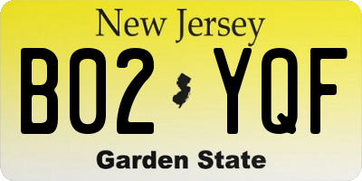 NJ license plate B02YQF