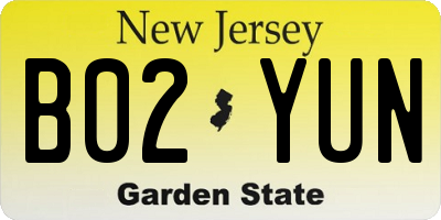 NJ license plate B02YUN