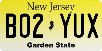 NJ license plate B02YUX