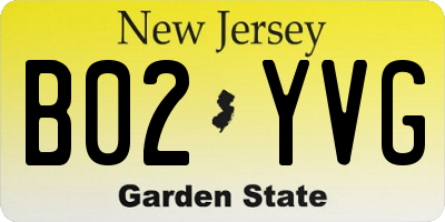 NJ license plate B02YVG