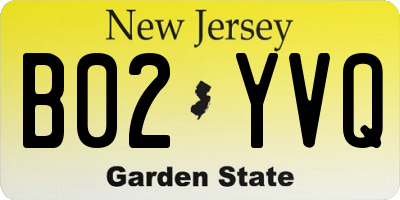 NJ license plate B02YVQ