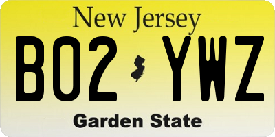 NJ license plate B02YWZ