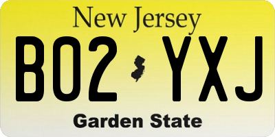 NJ license plate B02YXJ