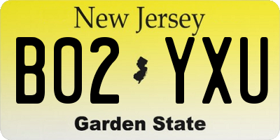 NJ license plate B02YXU
