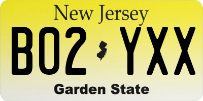NJ license plate B02YXX
