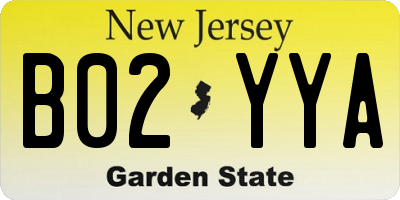 NJ license plate B02YYA