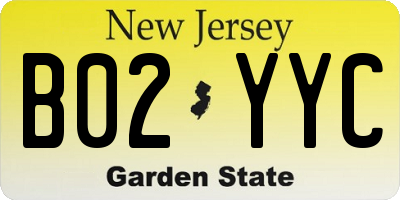 NJ license plate B02YYC