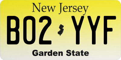 NJ license plate B02YYF