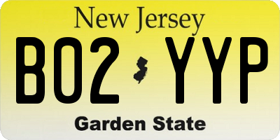 NJ license plate B02YYP