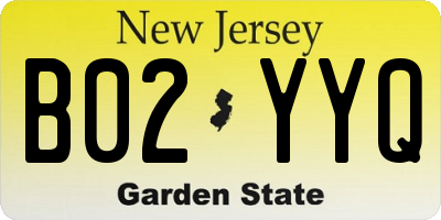 NJ license plate B02YYQ