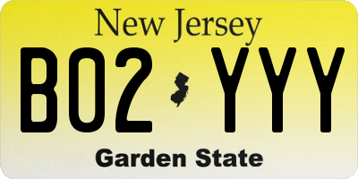 NJ license plate B02YYY