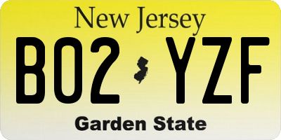 NJ license plate B02YZF