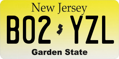 NJ license plate B02YZL
