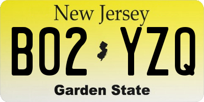 NJ license plate B02YZQ