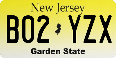 NJ license plate B02YZX